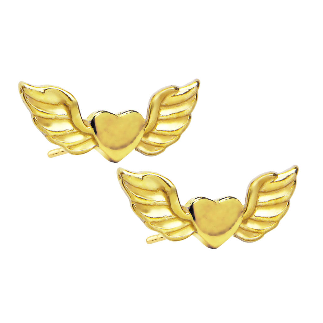 Kolczyki złocone skrzydła z sercem