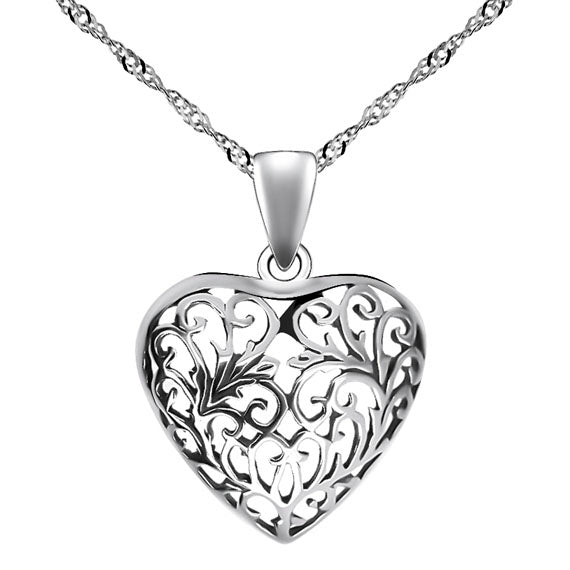 Ażurowy wisiorek serce z łańcuszkiem KOMPLET