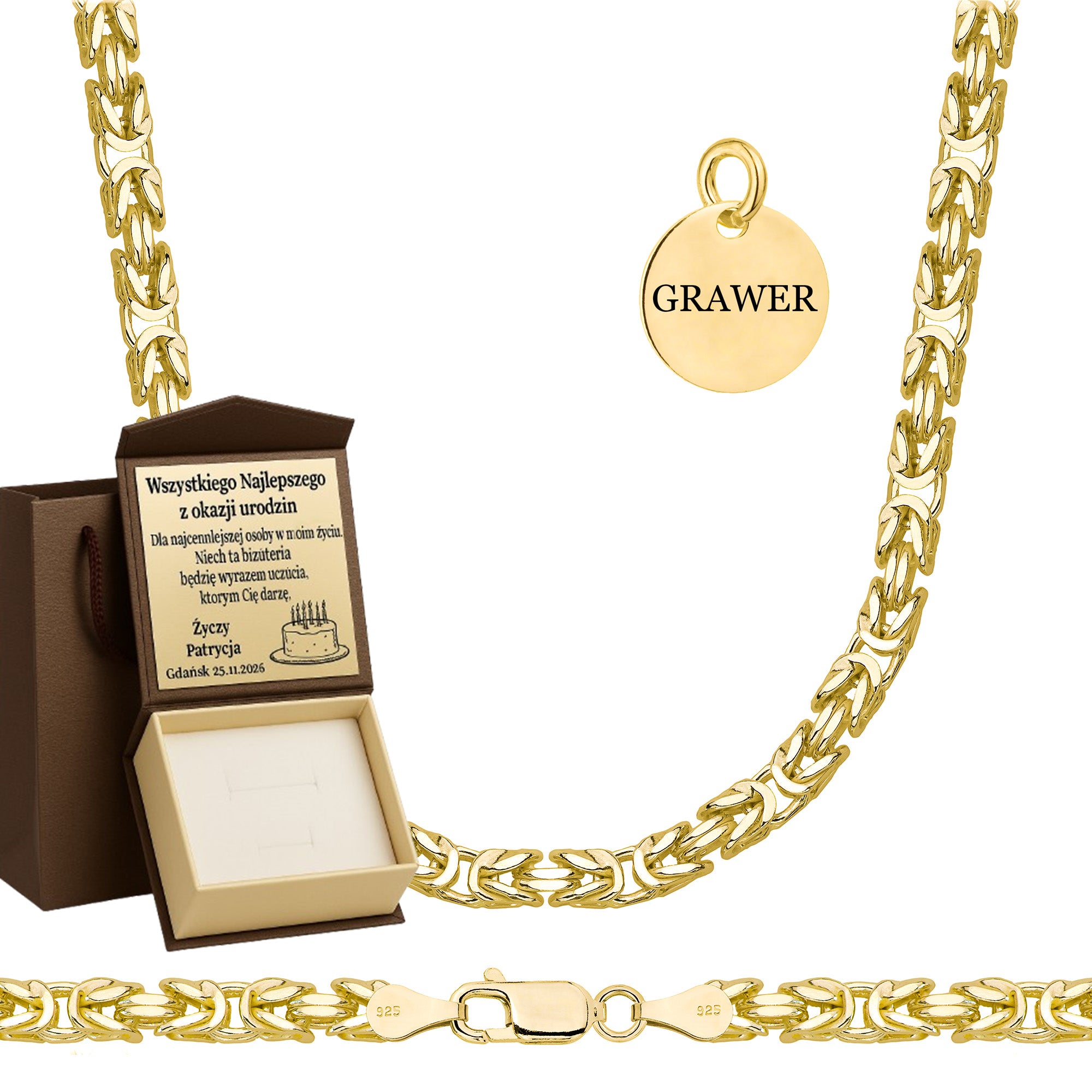 ŁAŃCUSZEK POZŁACANY SREBRNY KRÓLEWSKI 4,5MM PR. 925 585