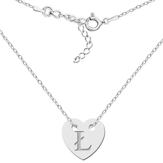 Naszyjnik z sercem i wygrawerowaną literką Ł