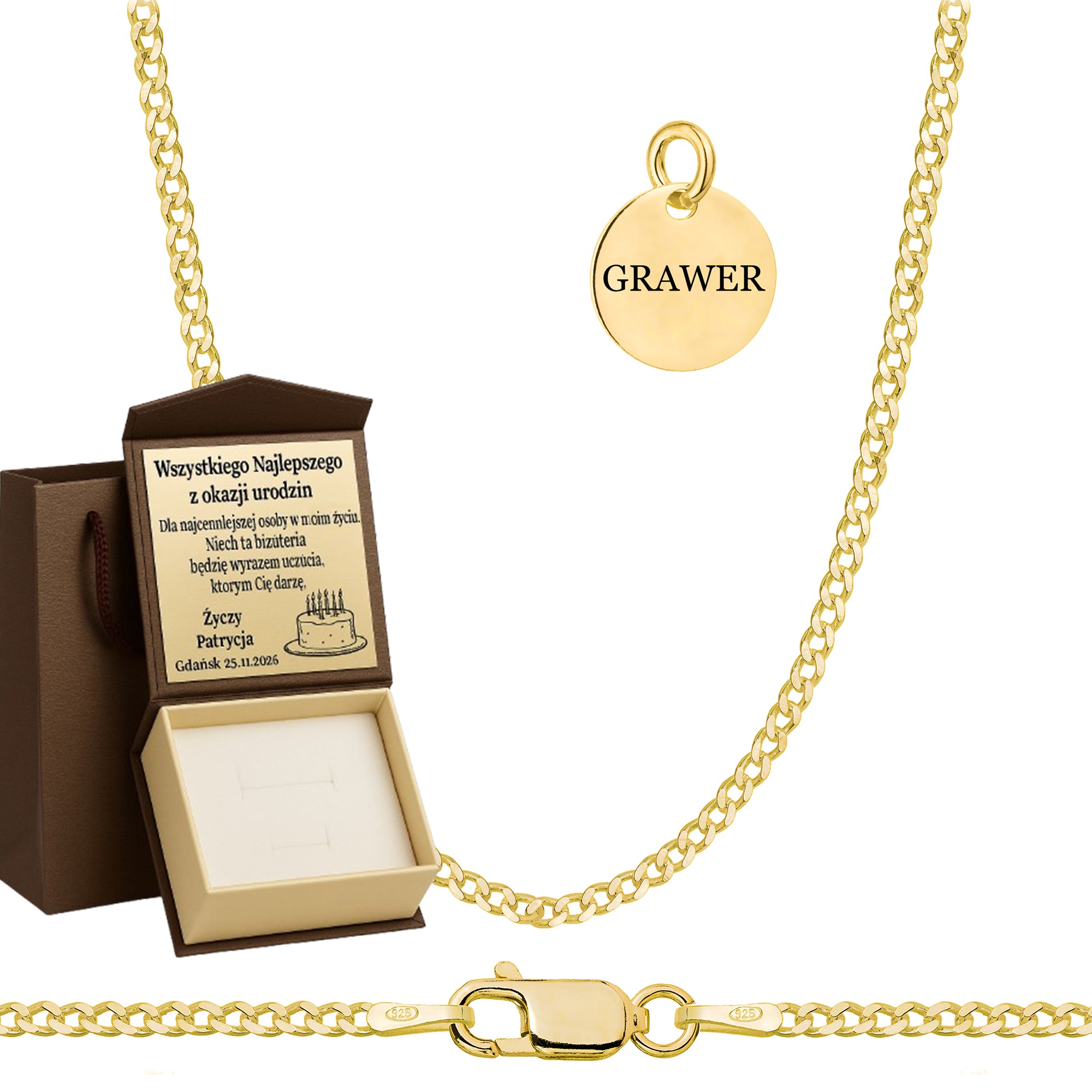 ŁAŃCUSZEK POZŁACANY SREBRNY PANCERKA 2MM PR. 925 585