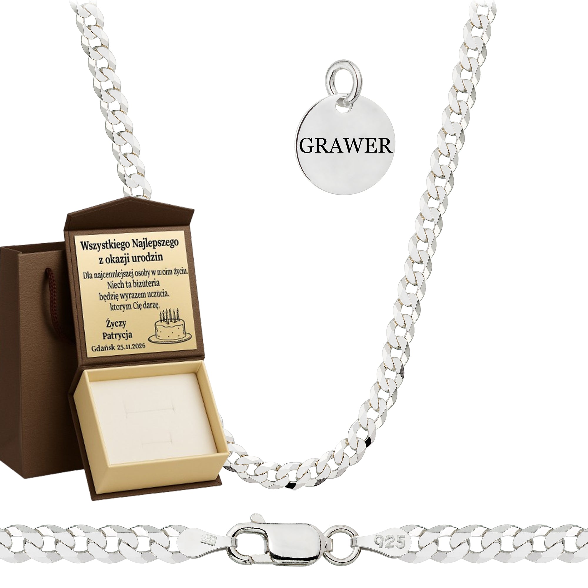 ŁAŃCUSZEK SREBRNY PANCERKA 3,8MM PR. 925