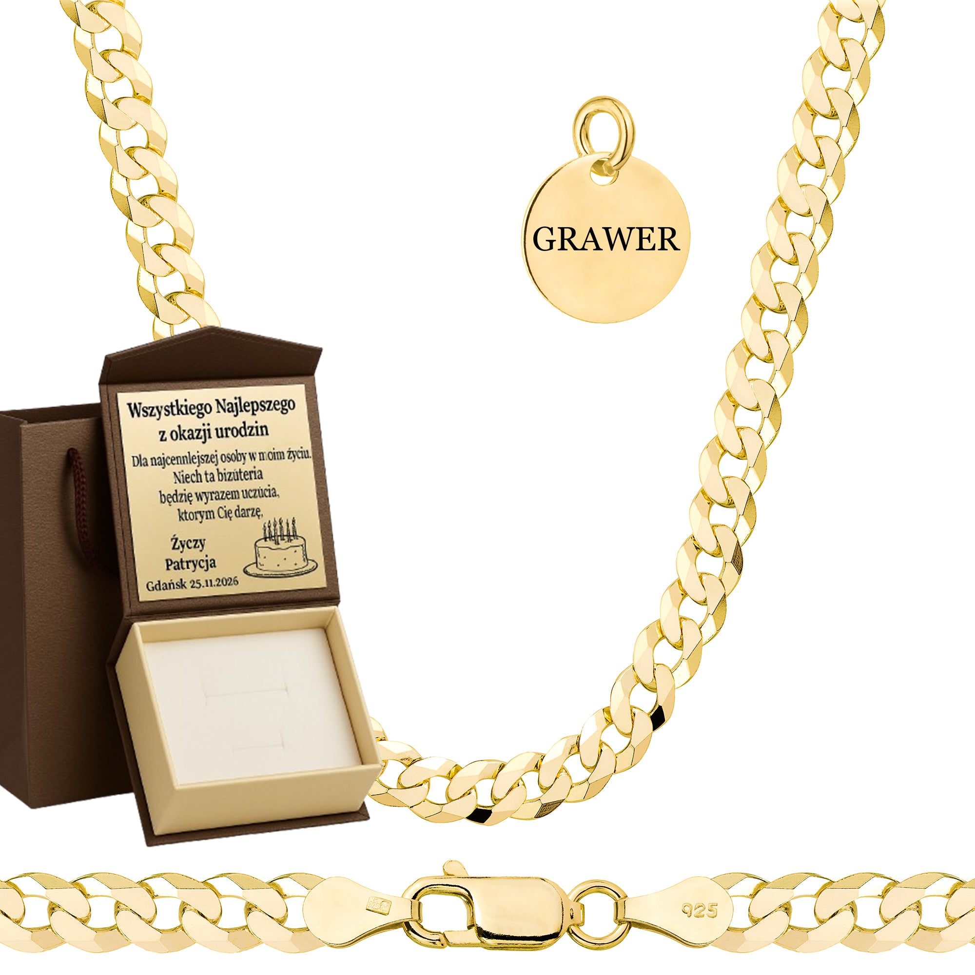 ŁAŃCUSZEK POZŁACANY SREBRNY PANCERKA 5MM PR. 925 585