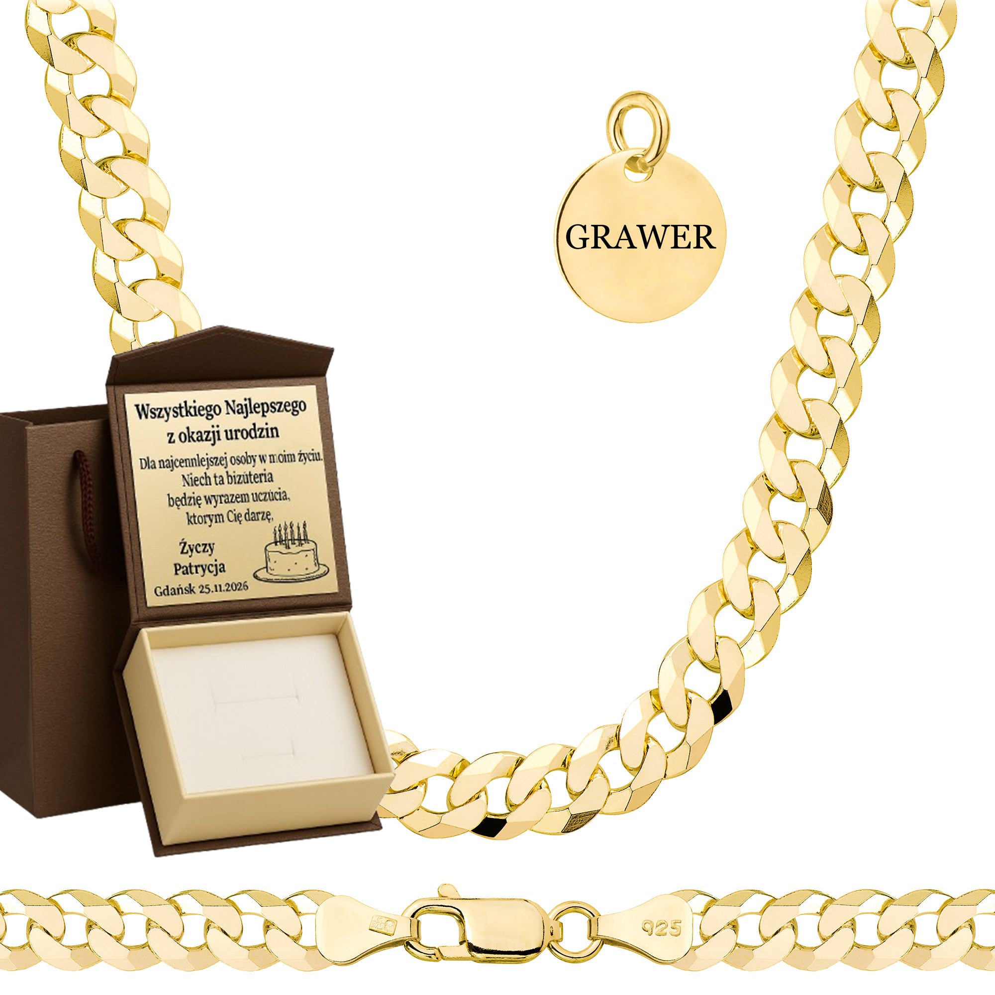 ŁAŃCUSZEK POZŁACANY SREBRNY PANCERKA 6,5MM PR. 925 585