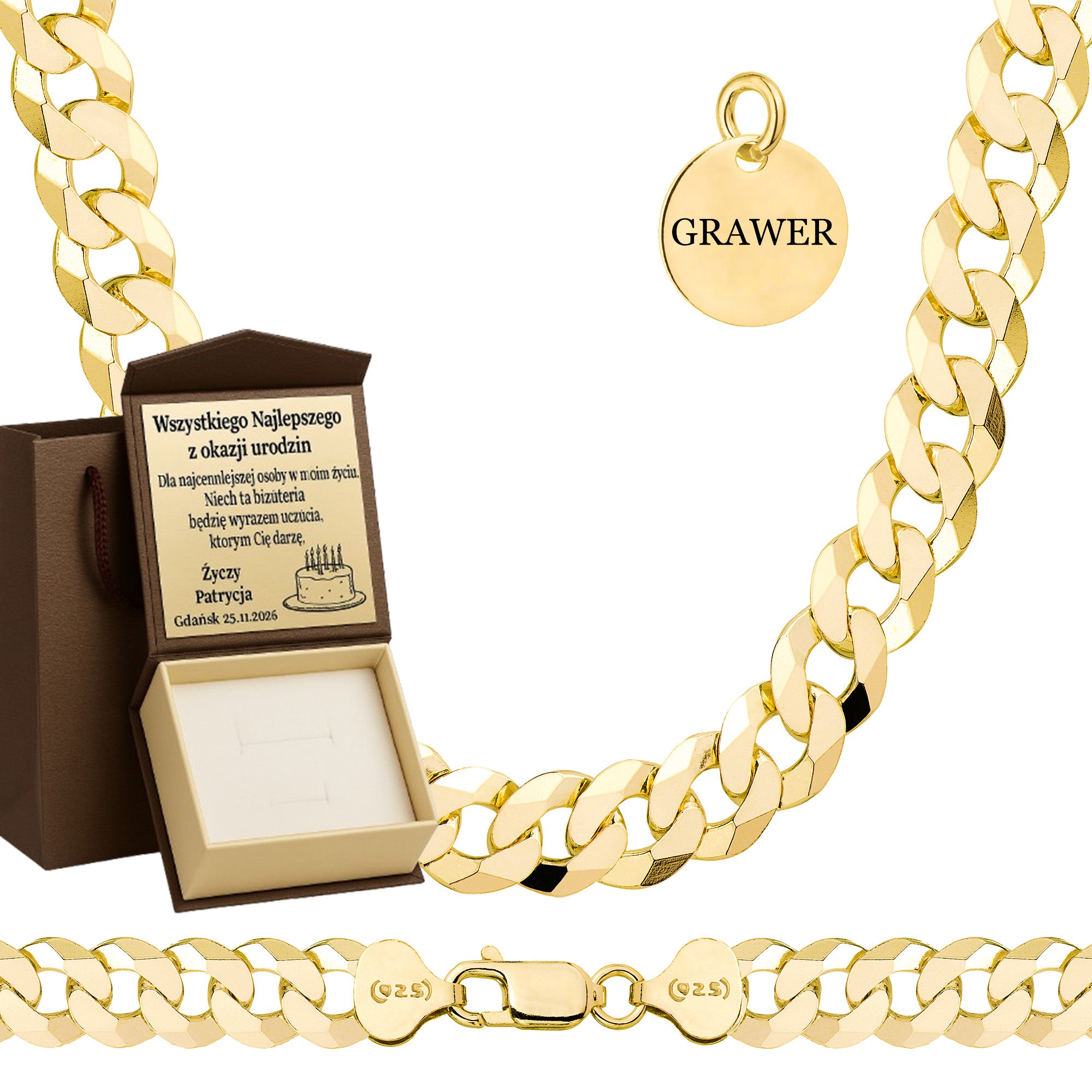 ŁAŃCUSZEK POZŁACANY SREBRNY PANCERKA 8,5MM PR. 925 585