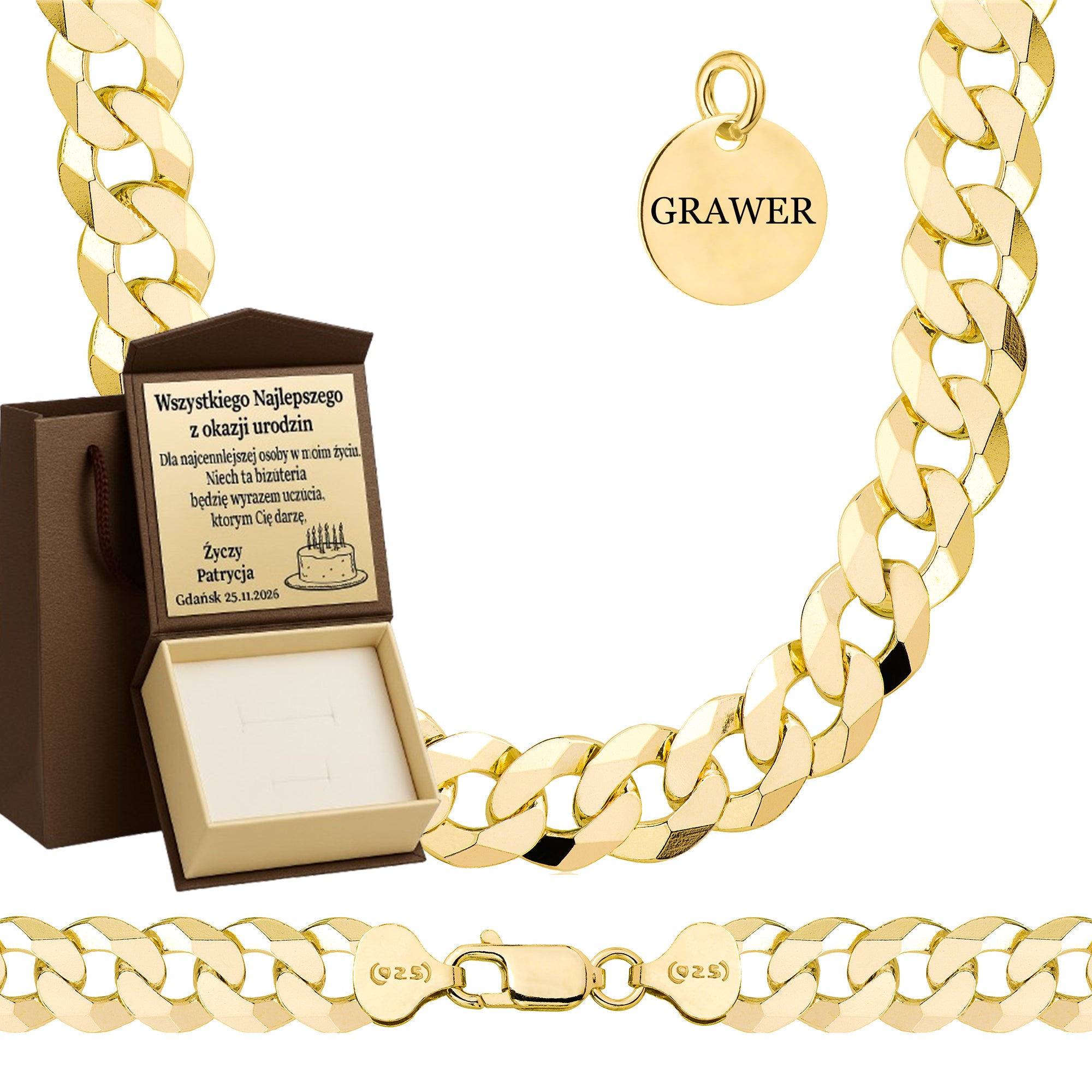 ŁAŃCUSZEK POZŁACANY SREBRNY PANCERKA 9,5MM PR. 925 585