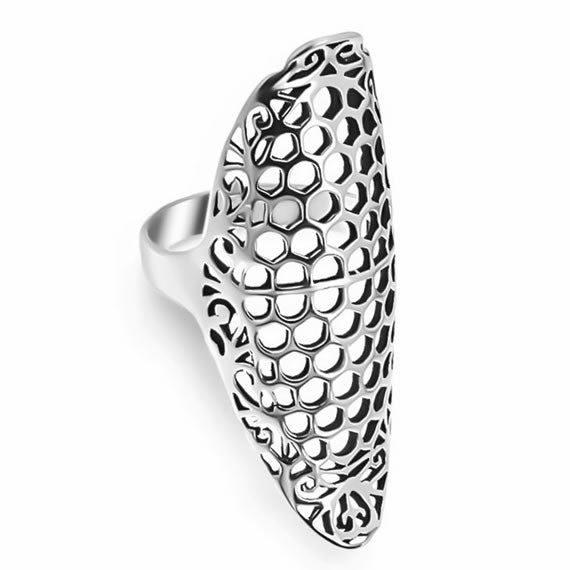 Pierścionek długi ażurowy