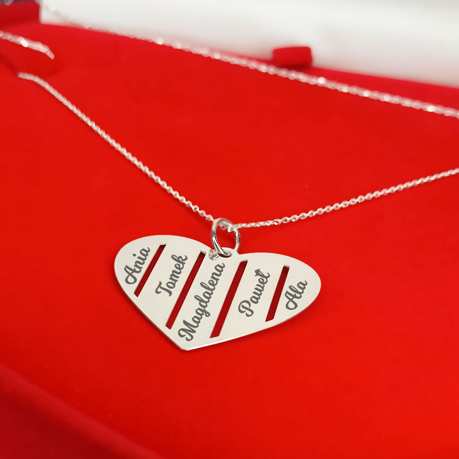 Naszyjnik serce z imionami dzieci - 4 imiona - pozłacany