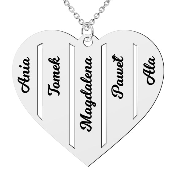 Naszyjnik serce z imionami dzieci - 5 imion