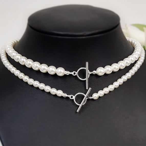 Naszyjnik z perłami zapięcie z przodu toggle 45cm 8mm