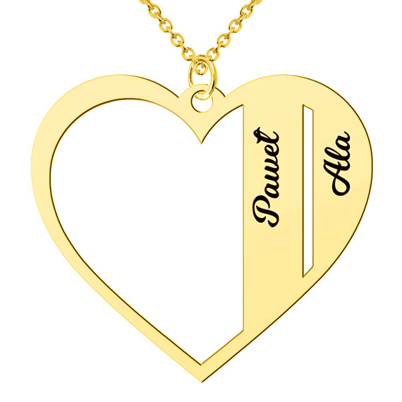 Naszyjnik serce z imionami dzieci - 2 imiona - pozłacany