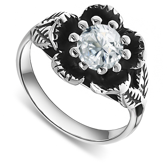 srebrny pierścionek w kwiatem