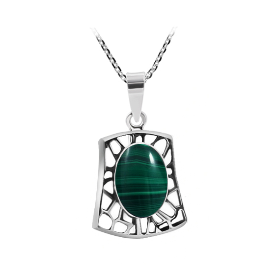 Ażurowy retro wisiorek z zielonym kamieniem 1