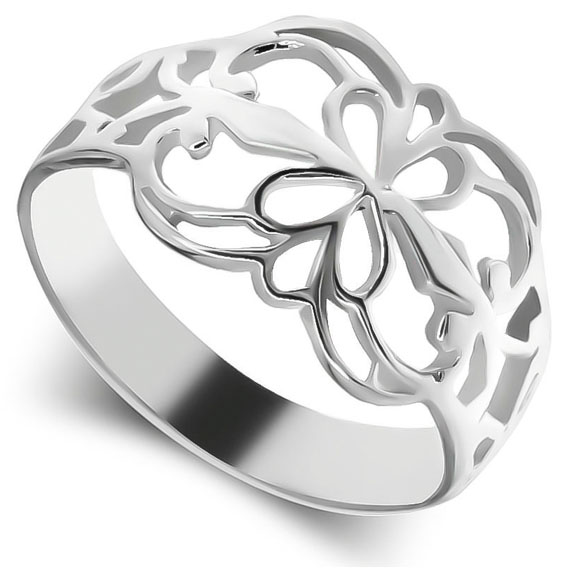 srebrny pierścionek ażurowy z kwiatami