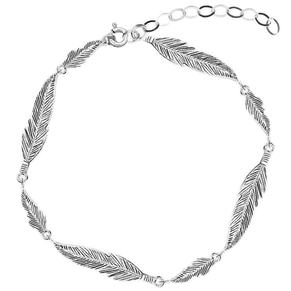 srebrna bransoletka z piórkami