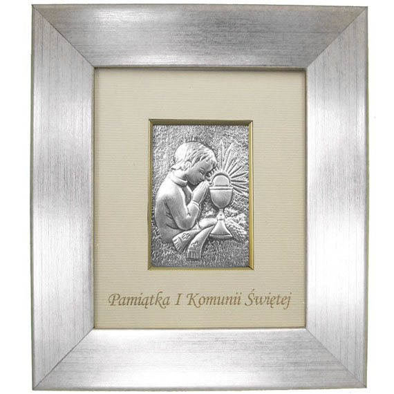 Obrazek srebrny Pamiątka I Komunii Świętej chłopczyk